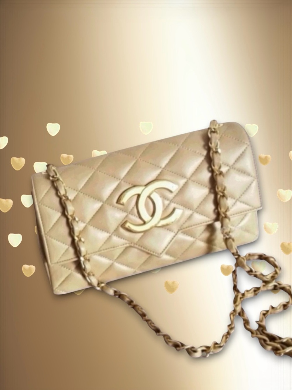 💗VINTAGE CHANEL Beige CC Logo Small Flap Shoulder Crossbody Bag 24K Gold-Plated